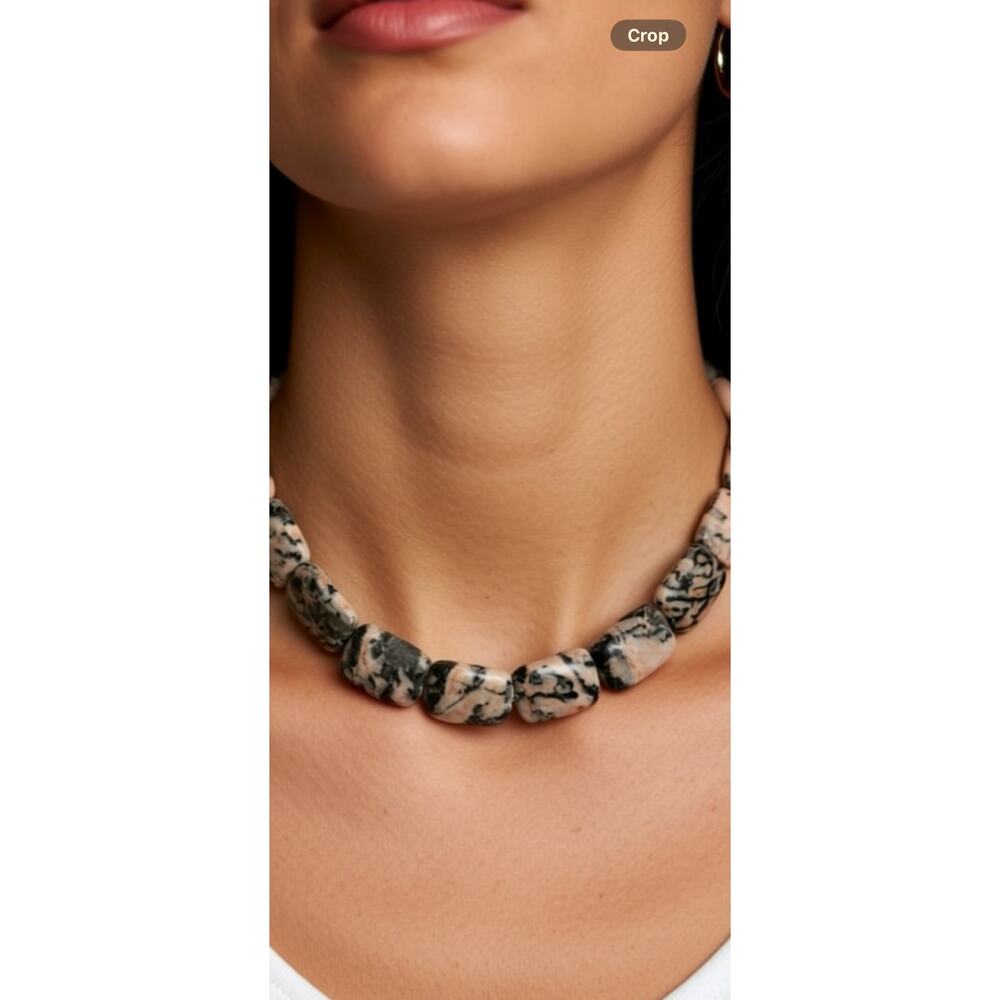 Rhodonite Chunky Stone Choker 14 Inch Pink Black 60g Statement